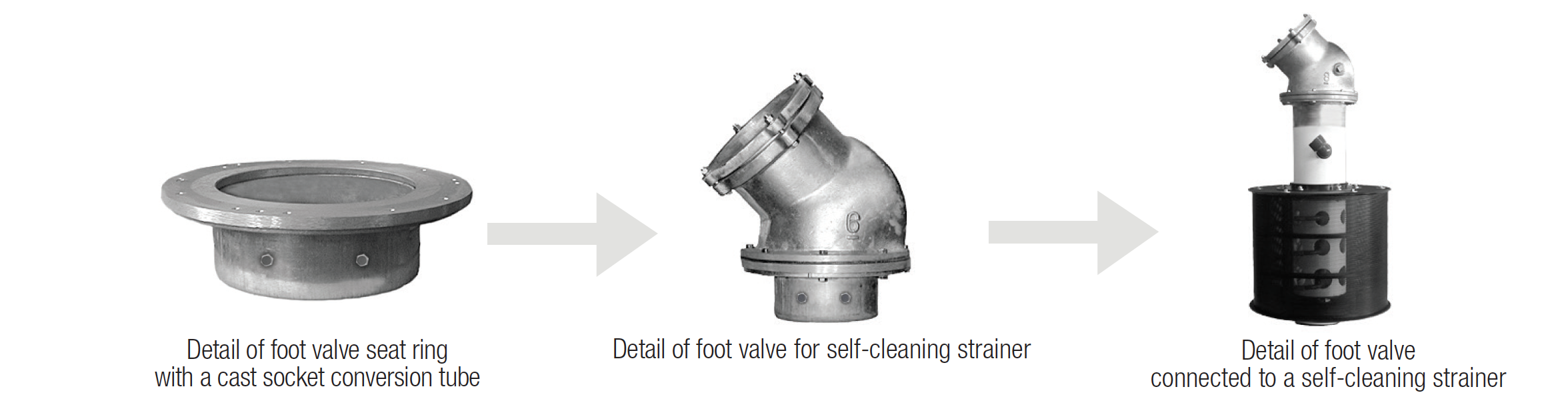 foot valve with self cleaning strainer